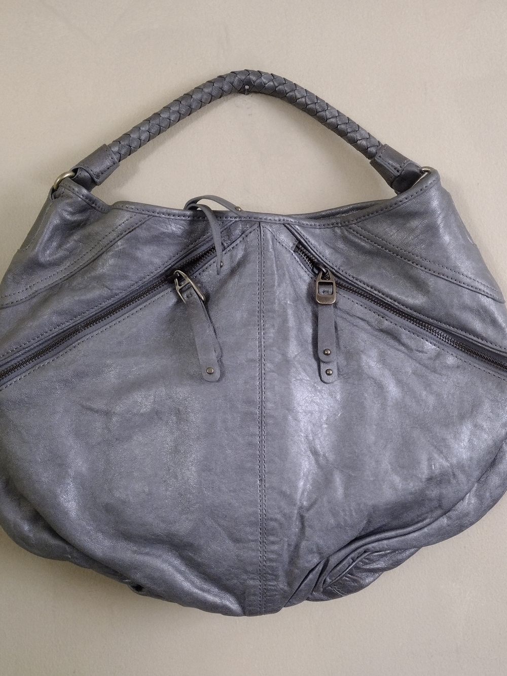 Banana Republic Metallic Gray Leather Hobo Bag
